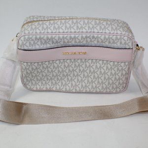 Michael Kors Kenly Large Pocket Shoulder Crossbody Vanilla & Pink Bag 35T0GY9C3B